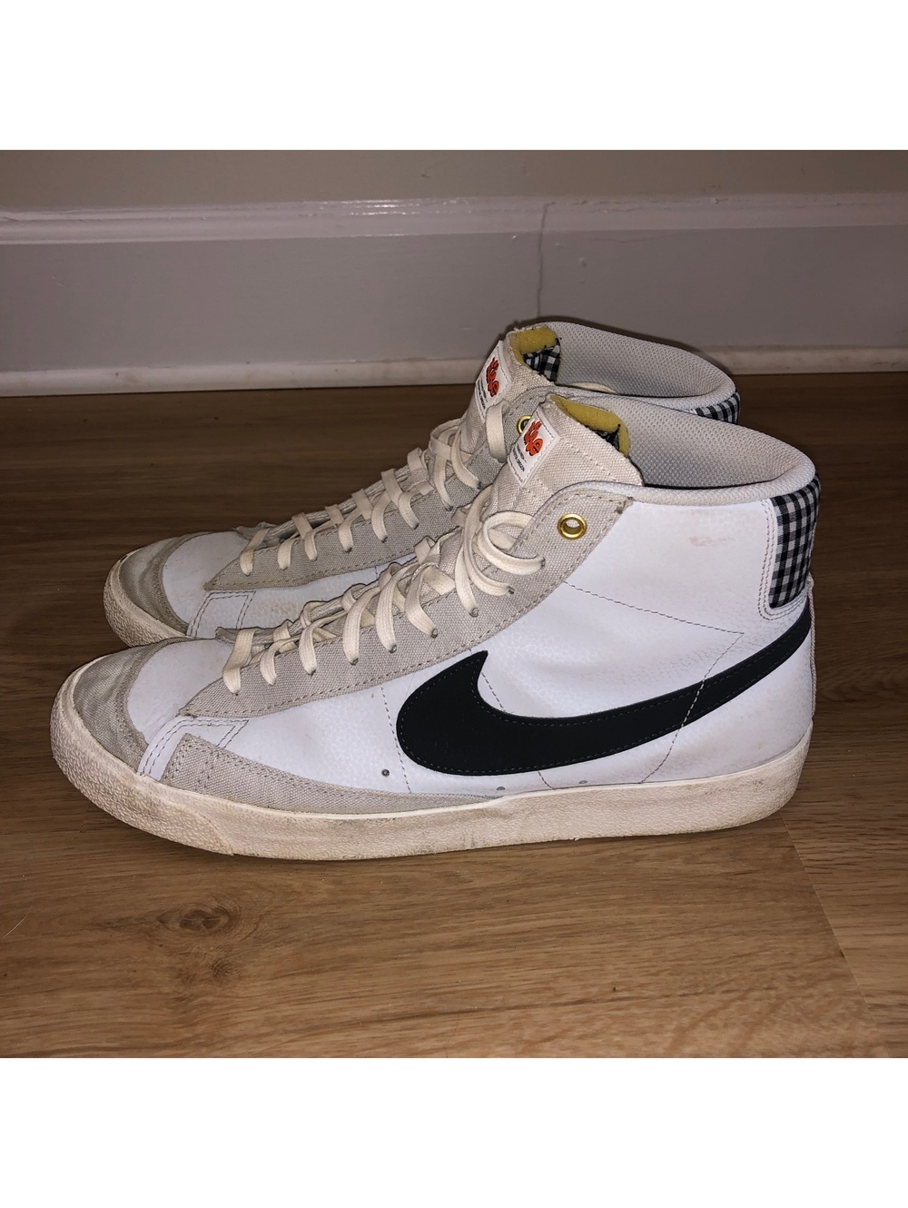 NIKE BLAZER MID 77 DESIGNED FRESH GRAY BLACK WHITE PLAID SNEAKERS MENS SIZE 13